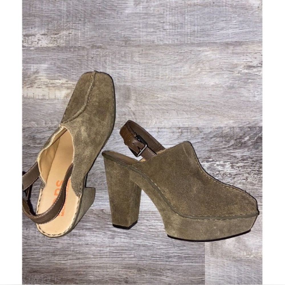 Michael Kors Brown Leather Clog High Heel Sandal Boots Buckle Closure size 10M